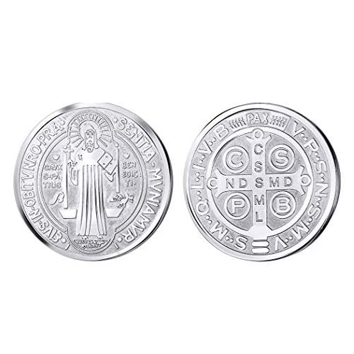 Simboliks Collar con Medalla San Benito Redondo, Cruz cristiana, Acero Inoxidable, collar Ajustable, Hombre y Mujer, Protección mal y Exorcismo, Amuleto para Familias