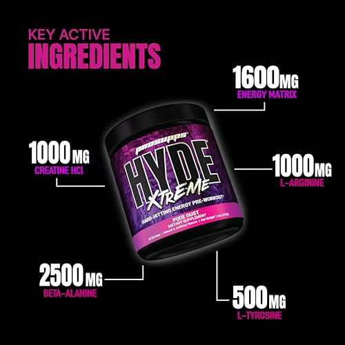 Image of Prosupps HYDE Xtreme - Hard Hitting Energy Pre Workout Supplement | Caffeine, Beta-alanine, Creatine HCl, L-arginine | For Muscle Pump, Vascularity, Strength and Focus | 30 servings, 195g (Pixie Dust)