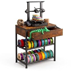 ETRONA LIVING 3D Printer Stand with Filament Storage, 23.6-Inch Printer Table with Drawer, 2-Tier Spool Rack, Side Pocket and Adjustable Feet for Home Office, Workshop and Hobby Room, Rustic Brown