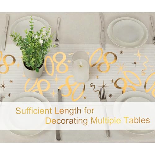 ddckj Tischläufer 80 Geburtstag 28 cm x 10 m Tischdeko Geburtstag Zuschneidbar Tischläufer Gold Männer und Frauen für Geburtstagsparty Jubiläumsfeier