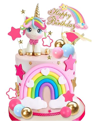 Unicorn Cake Topper, Unicorn Rainbow Cake Decorations with R