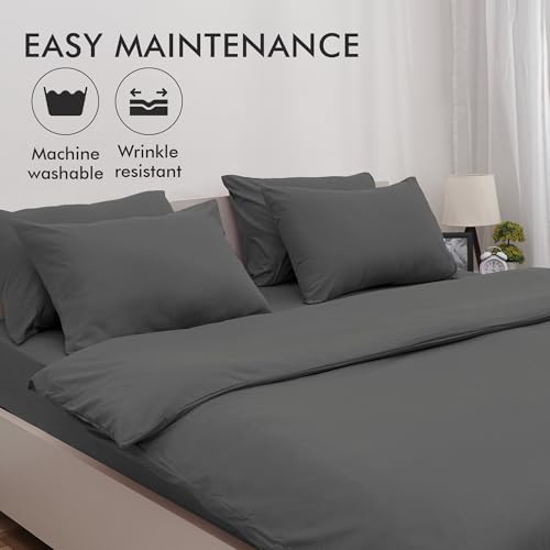 Novo Home King Size Duvet Cover Set Dark Grey - Soft Microfibre Quilt Cover & 2 Pillowcases - Image 3