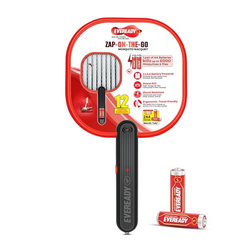 Image of Eveready Zap-On-The-Go Mosquito Racquet, 12 Months Warranty, Battery Operated, Free 2xAA Eveready Batteries, Portable & Travel-Friendly, Shockproof Design