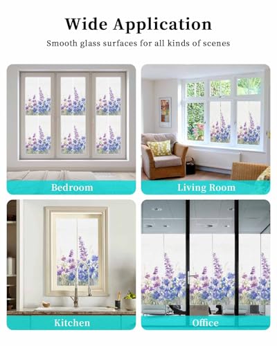 Película decorativa para ventana floral azul púrpura 17.7"x39.3" miniatura 7