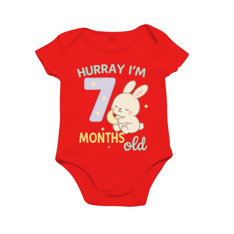 Image of Monthly Birthday Romper for Newborn Baby | Unisex Half Sleeve Bodysuit with Envelope Neck | Soft Cotton Outfit with 1 to 12 Month Print | Comfortable Infant Wear for Boys & Girls