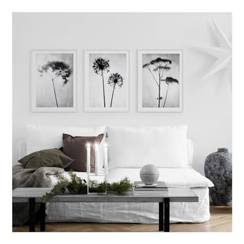 Décoration murale salon pour habiller un grand mur vide triptyque fleurs séchées 85x120