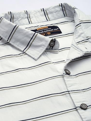 Image of The Indian Garage Co Men Slim Fit Striped Half Sleeves Spread Collar Casual Shirt