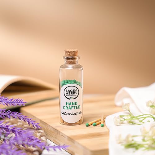 Image of Sage & Herbs 40 Small Matchsticks | Organic Matchsticks | Multipurpose Use | for Home, Temple & Office Use | Long Burn Time | Borosilicated Cork Jar Packing (Green, Small) (Pack of 2)