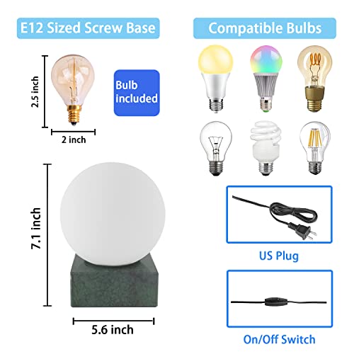 Flornia Modern Industrial Table Lamp, Unique Bedside Nightstand Desk Lamp With Glass Shade And Marble Base For Bedroom, Living Room, Office Study, Decoration (Include Bulb G45) #TOP5