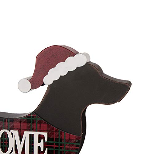 Image of Glitzhome 21.93 inch L Wooden Metal Dachshund Standing Front Door Porch Sign Christmas Welcome Sign Outdoor Indoor Welcome Joy Sign Xmas Holiday Decorations