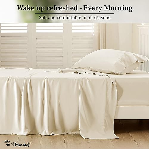 URBANHUT 800 Thread Count Twin Size Egyptian Cotton Sheets Set,3 Pc Bed Sheet Sets for Twin Size Bedding, Luxury Hotel Sheets Sateen Finish Fits 16" Deep Pocket - Ivory