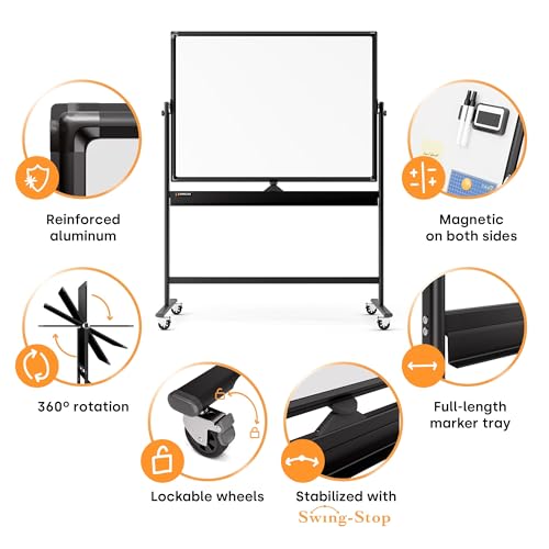 Image of Rolling Dry Erase Board 48 x 36 - Large Portable Magnetic Whiteboard with Stand - Double Sided Easel Style Whiteboard with Wheels - Mobile Standing White Board for Office, Classroom & Home