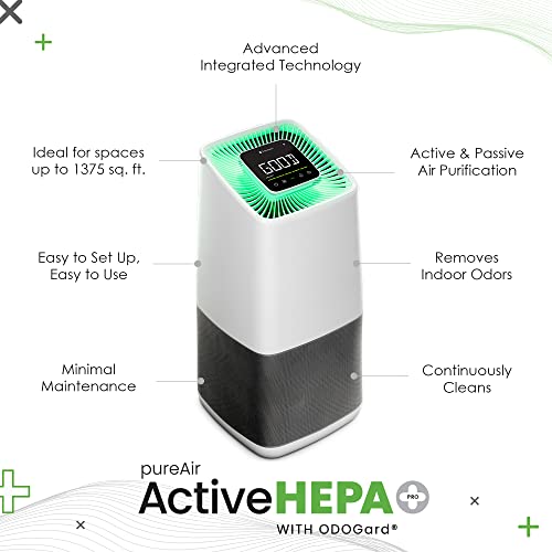Greentech Environmental pureAir Active HEPA+ Pro with ODOGard® - Odor Eliminator and Air Purifiers for Home, Office, Bedroom, and Any Room Up to 1375 Square Feet, Neutralizes Tough Odors, Easy Set Up