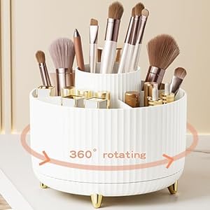 360° Rotate Makeup Brush Holder Organizer, Makeup Organizers Countertop, Makeup organization and Skincare Storage for Vanity, Desktop, Bathroom (White)