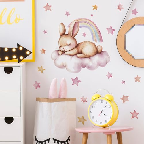 Vinilo decorativo conejo durmiendo en nube acuarela miniatura 4