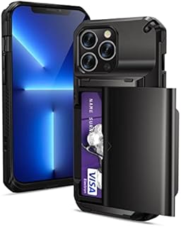 ACOCOBUY Compatible with iPhone 13 Pro Case Shockproof Semi Auto Sliding Wallet Case for iPhone 13 Pro Case with Card Holder [4 Cards] Protective Armor Phone Case Bumper Cover for iPhone 13 Pro Black