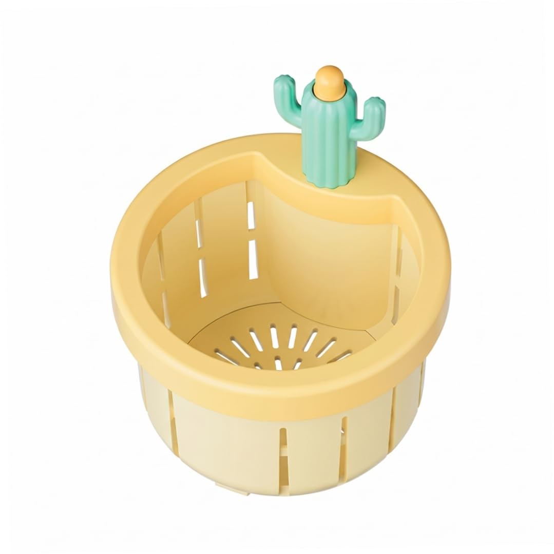 Tsawntd Cactus Sink Strainer, Plastic Cactus Sink Strainer Basket, Press-to-open Fine Mesh food Catcher Filter Basket - Yellow Net