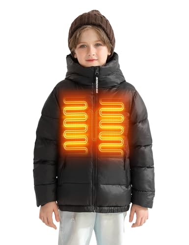ANTARCTICA GEAR Kids Heated Jacket with 12V/5A 10000 mAh Battery Pack 3 Heated Areas Winter Coat for Boys & Girls