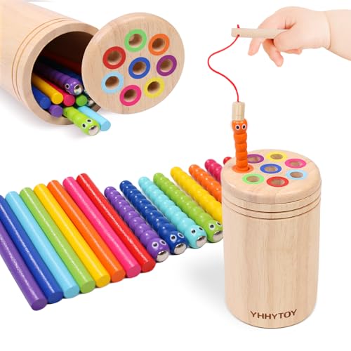 Montessori Toys for 2 3 4 Year Old, Dual Gameplay 18 Month Old Toy Preschool Color Sorting Toddler Magnetic Fishing Game, Fine Motor Skills Wooden Sensory Toys for Ages 2-4 Girls Boys Gifts for Kids