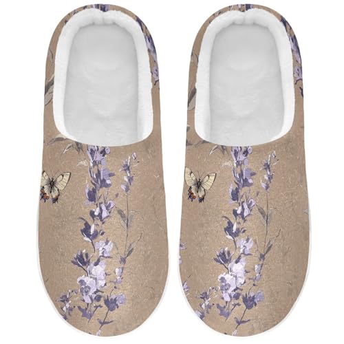 JUNZAN Safari Sage Brown Womens Cotton House Slippers Comfortable Memory Foam Bedroom Shoes for Indoor Christmas Presents 6-7