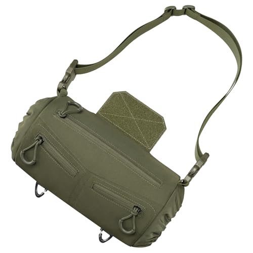 CVLIFE Hand Warmer Pouch with Hook & Loop, Portable Drop Hanger Waist Hand Muff for Skiing, Ice Fishing, Football, Camping, Adjustable Strap and Cuffs, 3 Pockets, Quick Release Buckles, Green