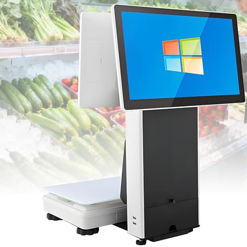 LMzythrop Caja Registradora Negocio Tactil con Múltiples Puertos,Pantalla de Doble Cara 15,6 Pulgadas,8GB+128GB,Ángulo de Pantalla Ajustable,bascula Digital Comercial con Impresora 58mm