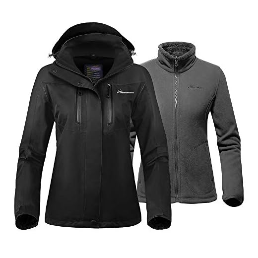 OutdoorMaster Women's 3-in-1 Ski Jacket - Winter Jacket Set with Fleece Liner Jacket & Hooded Waterproof Shell - for Women (Black,XL)