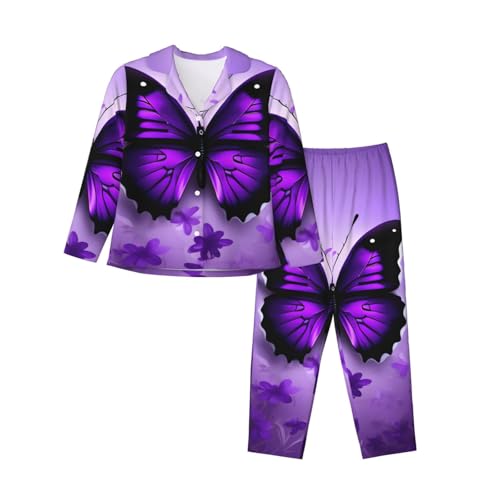 Pyjama papillons violets femme manches longues anti réveils froids