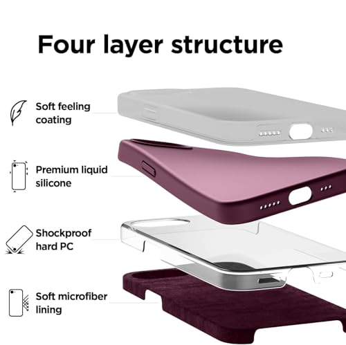 Image of DIZORO Compatible with iPhone 17e / iPhone 16e Case 6.1 inch Liquid Silicone 3 Layers Full Covered Soft Gel Rubber Phone Case,Shockproof Protective Cover with Anti-Scratch Microfiber Lining-Wine Red