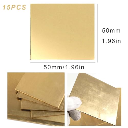0,5 mm x 50 mm x 50 mm Messingblech, vergoldete Messingplatte, robuste Messingplatte, gefilmte Messingplatten, zum Basteln, Schneiden, Handwerk (Gelb, 15)
