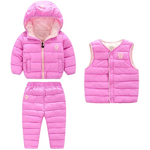 3 Piece Baby Boys Girls Windproof Winter Warm Down Jacket+Ski Pants+Vest Outfit Cotton-Padded Snowsuits Set 2-3 Years Light Purple