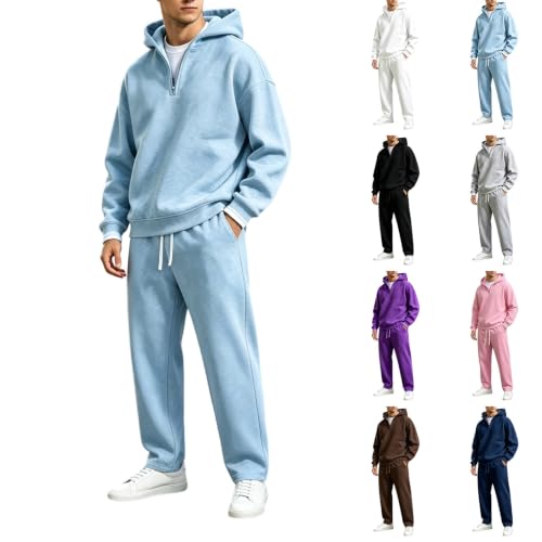 Mens Track Suits 2 Piece Set Quarter Zip Pullover And Jogger Pant Sweatsuit - image 1