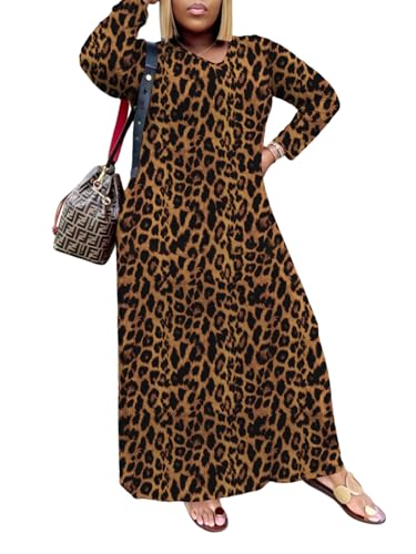 Image of TOPSRANI Womens Plus Size Maxi Dresses for Women Oversize Casual Short Sleeve V Neck Loose Plain Solid Trendy Summer Dress