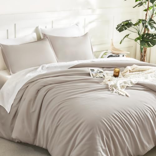 Image of Litanika Linen Grey Comforter Set Queen Size, 3 Pieces Lightweight Solid Bedding Comforter Set, All Season Fluffy Bed Set (90x90In Comforter & 2 Pillowcases)