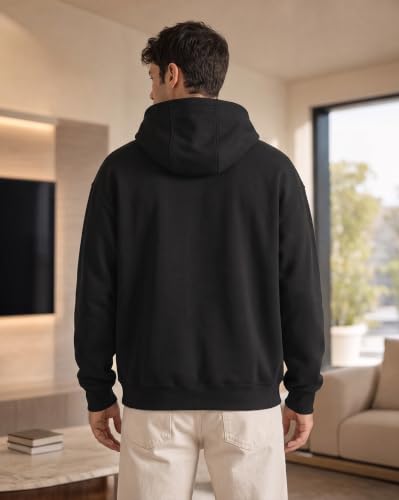 Image of NOBERO Oversized Solid Hooded Sweatshirt for Men | Oversized Hoodie for Men | Hooded Pullover | Cotton Rich Printed Hoodie 280 GSM Fleece