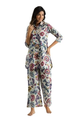 Image of EVANTA Women's Cotton Straight Floral Printed Co-Ord Set (Shinisha2 Co-rd Set)