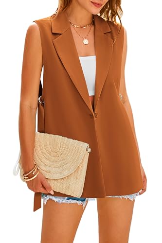 MASCOMODA Womens Fashion 2025 Sleeveless Blazer Vest Spring Casual Open Front Lapel V Neck Office Waistcoat Long Vests