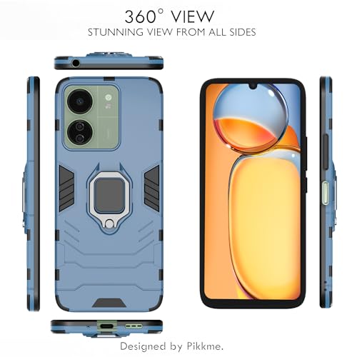 Image of Pikkme Back Cover for Redmi 13C 4G / Redmi 13C 5G Back Cover | D5 Tough Armor Bumper | 360 Protection Case | Ring Holder Stand Bumper Case (Blue)