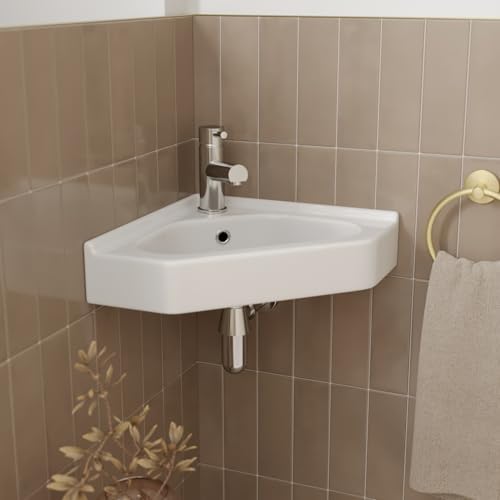 Ceramica® Wall Hung Corner Basin for Bathroom and Cloakroom Hand Wash ...