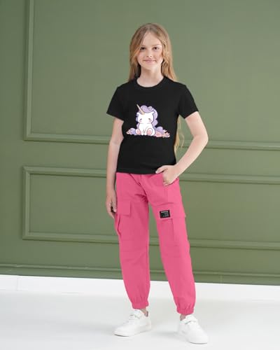 Image of ARTMINE Girls' 2 Piece Outfits Casual Drawstring Jogger Pants and Basic Short Sleeve Top Set, 6-14 Years