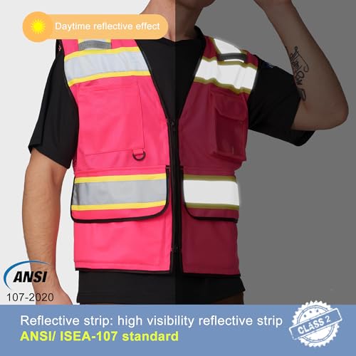 Image of A-SAFETY High Vis Reflective Safety Vest for Men Women Zipper Ipad Pockets Mesh Construction Apparel Neon Vest for Work