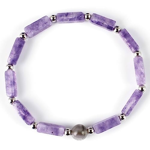 Bracelet améthyste extensible contre le stress, bijoux violet naturel 2pcs