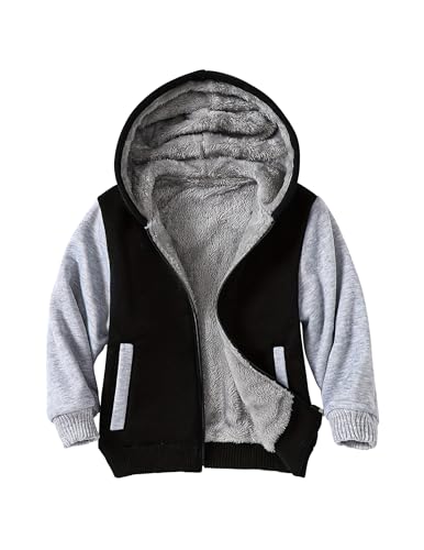 Kids Zip-Up Hooded for Boys Sherpa Lined Jacket Winter Outdoor Sweatshirt Warm Coat 3-14 Years