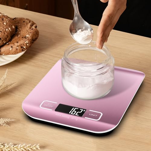 GeeRic Báscula de Cocina Digital de Acero Inoxidable,Balanza de Alimentos Multifuncional 22 lb/10 kg,Peso Cocina con Pantalla LCD 2 Baterías Incluidas para cocinar, hornear(oro rosa) - imagen 8