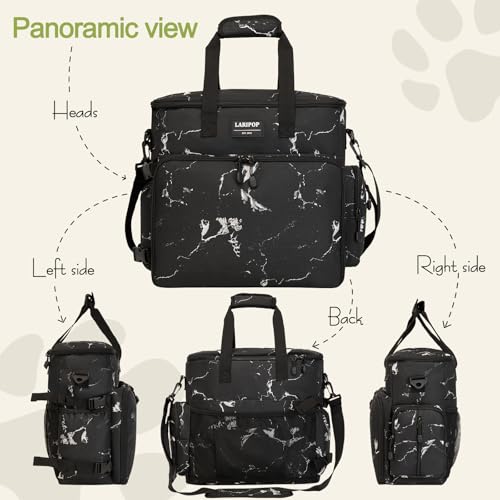 LARIPOP Dog Travel Bag,Weekend Pet Travel Bag Set,Airline Approved Tote,Multi-Function Dog Bags for Traveling,Include 2 Collapsible Bowls,2 Food Storage Containers,1 Feeding Mat,Marble - Thumbnail 3