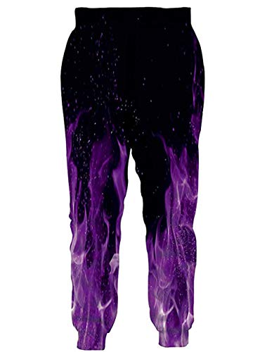 RAISEVERN Unisex Jogger Pants Flame Sweatpants Sportswear Black&Purple Gym Trousers with Pocket for Men &Women - Thumbnail 3