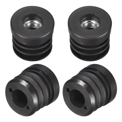 Image of uxcell 4Pcs Plastic Threaded Tube Inserts with M8 Thread, for 25mm /0.98 inch OD Round Tube, Adjustable Round Black Plastic Plug Caster Insert Chair End Caps Furniture Leg Plug