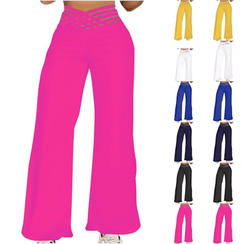 HGps8w Strappy Crossover High Waisted Suit Pants for Women Dressy Business Casual Wide Leg Work Pants with Pockets2