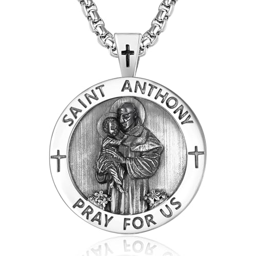 Patron Saint Medals Amulet Necklace 925 Sterling Silver Protection Jewelry for Men with 2.5mm 22