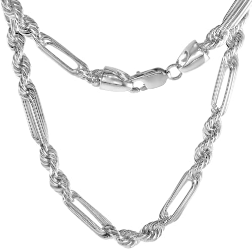 Sterling Silver Figarope 5.5mm Milano Rope Chain Necklaces and Bracelets For Men & Women Handmade Nickel Free 7-30 inch